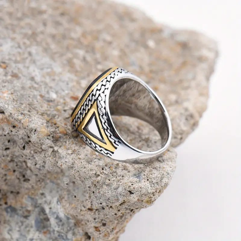 New Italian Ring big black stone stainless steel for boys and men