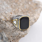 New Italian Ring big black stone stainless steel for boys and men