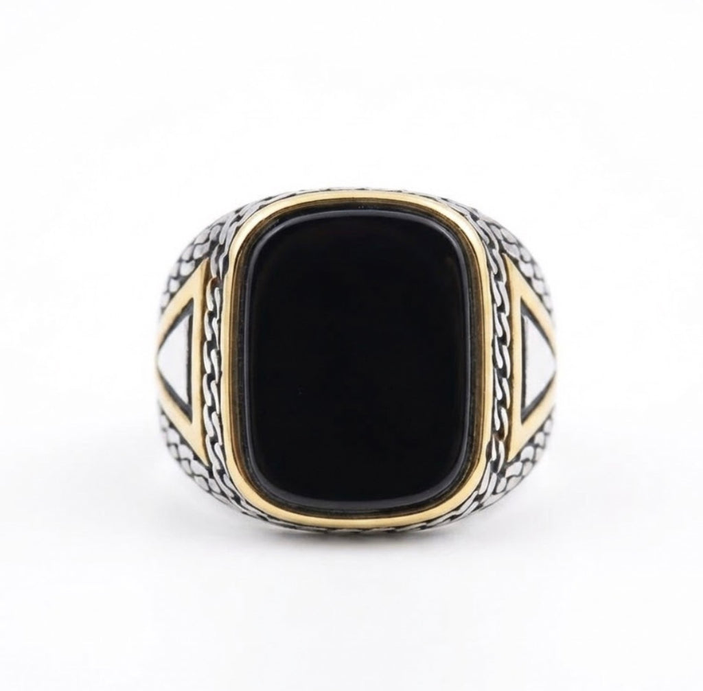 New Italian Ring big black stone stainless steel for boys and men