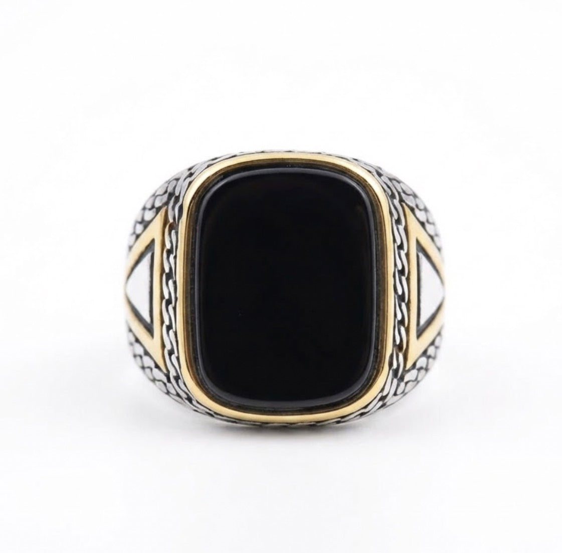New Italian Ring big black stone stainless steel for boys and men